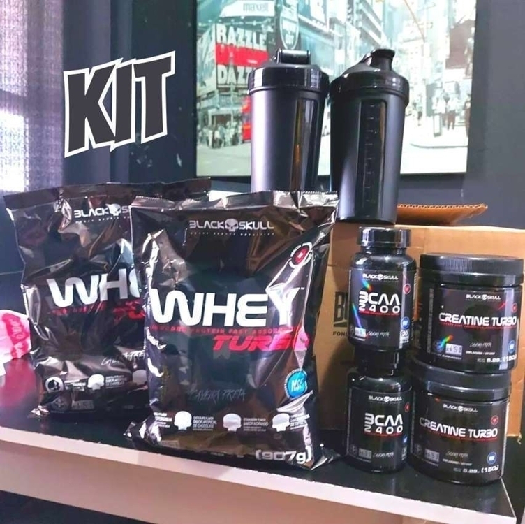 Combo 2x Whey Protein Turbo + Bcaa + Creatina - Black Skull Combo 2x Whey Protein Turbo + Bcaa + Creatina - Black Skull
