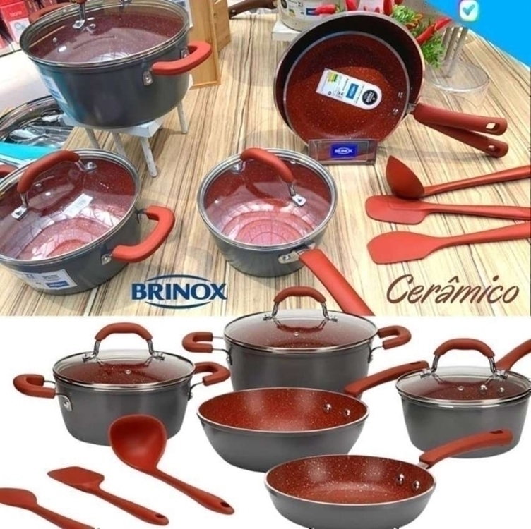Jogo de Panelas Brinox Revestimento Cerâmico de Alumínio Vermelho e Cinza 8 Peças Ceramic Life Select Jogo de Panelas Brinox Revestimento Cerâmico de Alumínio Vermelho e Cinza 8 Peças Ceramic Life Select
