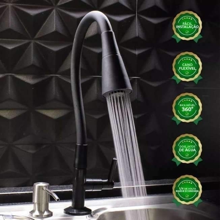 Torneira Gourmet Cozinha Mesa Bancada Pia Flexível Preta Abs Torneira Gourmet Cozinha Mesa Bancada Pia Flexível Preta Abs