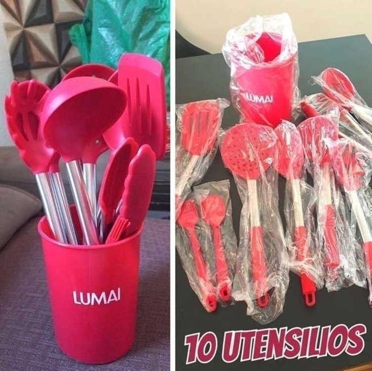 LUMAI Kit 10 Utensílios de Cozinha em Silicone e Aço Inox, Resistentes ao Calor e Antirriscos, Não Arranham Panelas, Conjunto Acessórios de Cozinha Completo com Espátula, Pegador, Concha, Colher Preto LUMAI Kit 10 Utensílios de Cozinha em Silicone e Aço Inox, Resistentes ao Calor e Antirriscos, Não Arranham Panelas, Conjunto Acessórios de Cozinha Completo com Espátula, Pegador, Concha, Colher Preto