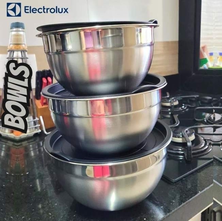 Conjunto Bowls De Inox Electrolux Com Tampa Plástica 3 Peças Conjunto Bowls De Inox Electrolux Com Tampa Plástica 3 Peças