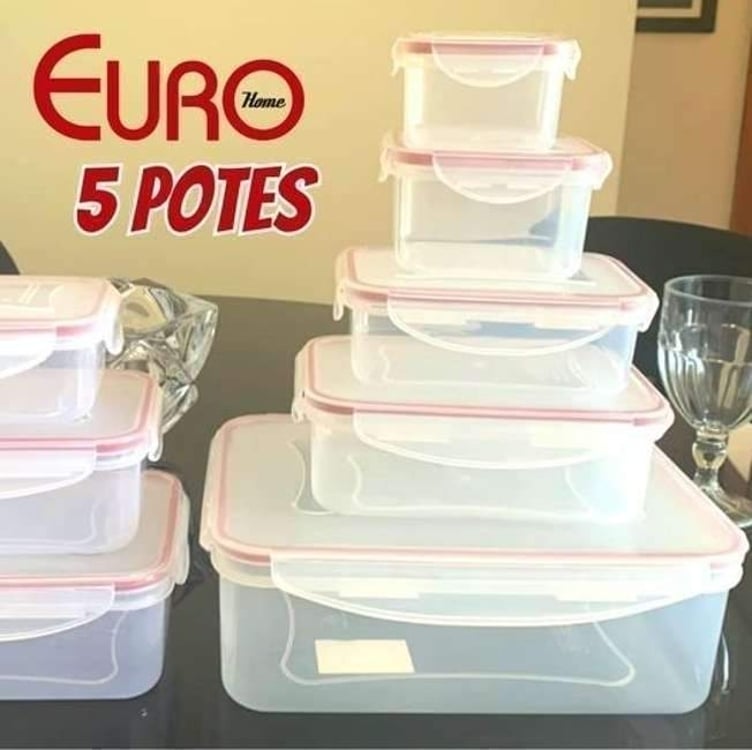 Conjunto Pote Hermético, 5 Peças, Azul, Euro Conjunto Pote Hermético, 5 Peças, Azul, Euro