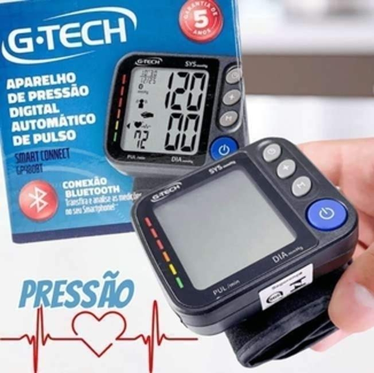 G-Techa Aparelho de pressão digital automático de pulso Smart Connect GP480BT, Preta/Cinza G-Techa Aparelho de pressão digital automático de pulso Smart Connect GP480BT, Preta/Cinza