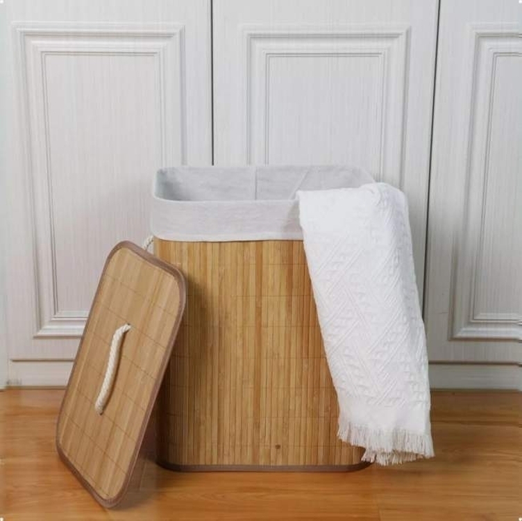 Cesto De Roupa Suja De Bambu Com Tampa E Alças 50 Litros Kontuz Cesto De Roupa Suja De Bambu Com Tampa E Alças 50 Litros Kontuz