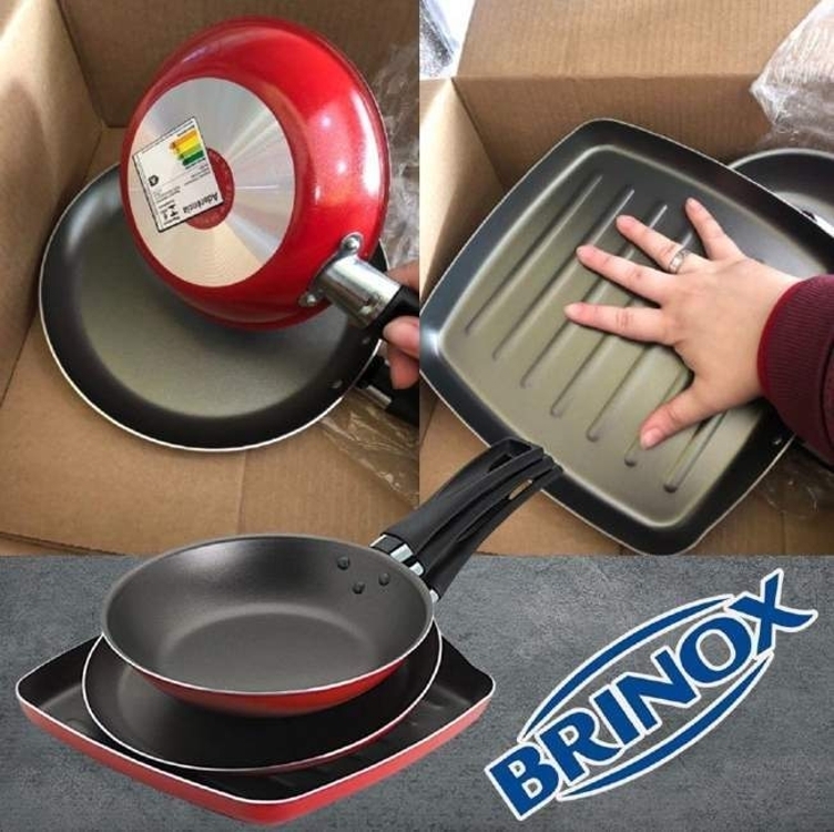 Conjunto 3 Peças Garlic, Tapioqueira, Frigideira e Grill, Vermelho, Brinox Conjunto 3 Peças Garlic, Tapioqueira, Frigideira e Grill, Vermelho, Brinox