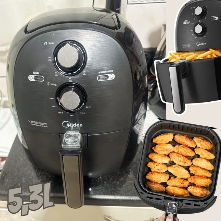 Fritadeira Airfryer Sem Óleo 5,3L,220V, 1700W Preto FRB50P, Midea Fritadeira Airfryer Sem Óleo 5,3L,220V, 1700W Preto FRB50P, Midea