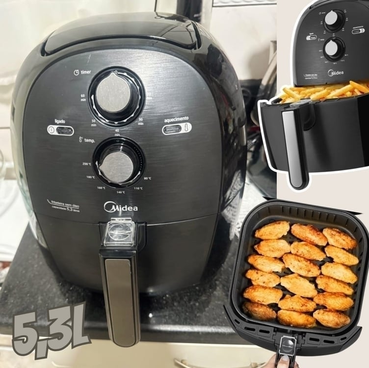 Fritadeira Airfryer 5,3l Cor Preta Midea Fritadeira Airfryer 5,3l Cor Preta Midea
