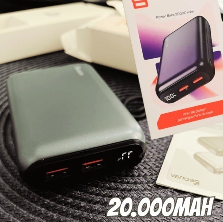 Geonav Power Bank, Carregador Portátil Universal 20.000mAh, USB-A (até 18W) + USB-C (até 20W), Compacto, Carregamento Rápido, Pass Through, Led Indicador de Bateria, PB20K20WSG, Cinza espacial Geonav Power Bank, Carregador Portátil Universal 20.000mAh, USB-A (até 18W) + USB-C (até 20W), Compacto, Carregamento Rápido, Pass Through, Led Indicador de Bateria, PB20K20WSG, Cinza espacial