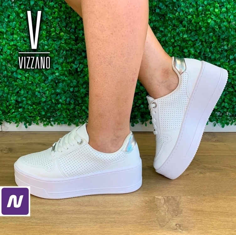 Tênis Plataforma Vizzano Casual Feminino - Branco+prata Tênis Plataforma Vizzano Casual Feminino - Branco+prata