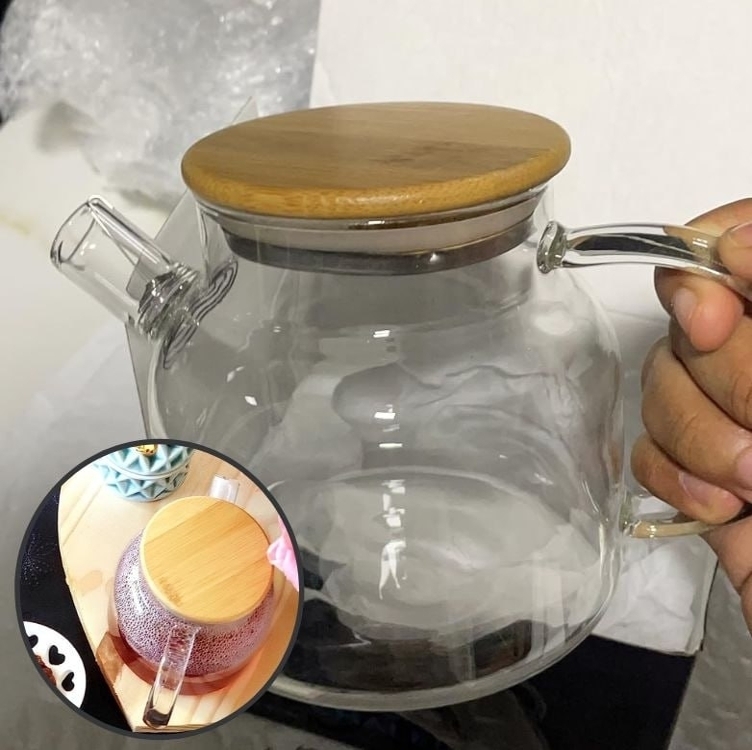 Chaleira de Vidro Borossilicato Resistente a Calor com Tampa em Bambu 600ml - Wolff Chaleira de Vidro Borossilicato Resistente a Calor com Tampa em Bambu 600ml - Wolff