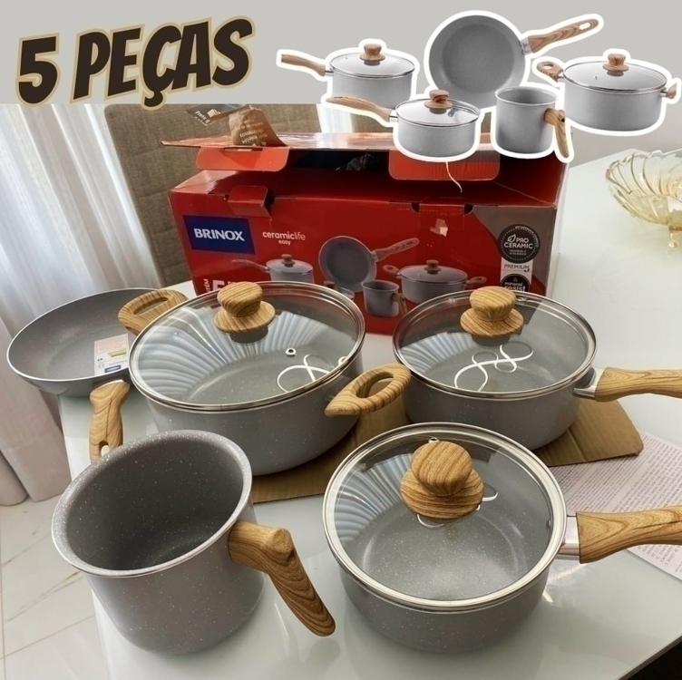 Brinox - Jogo de Panelas 5 Peças Ceramic Life Easy - Cinza Brinox - Jogo de Panelas 5 Peças Ceramic Life Easy - Cinza