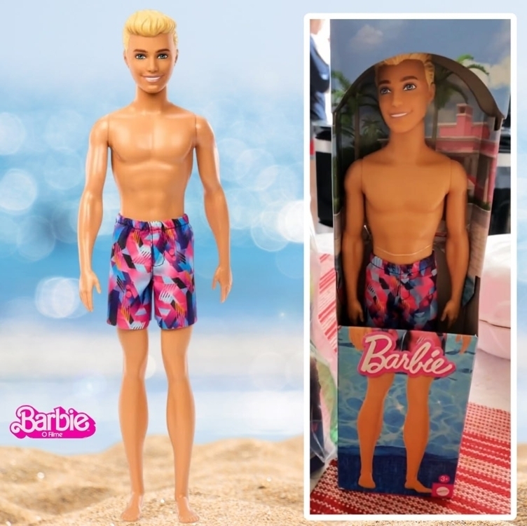 Barbie Fashion & Beauty, Boneco Ken de Praia com Calção Rosa e Azul, Para crianças a partir de 3 anos Barbie Fashion & Beauty, Boneco Ken de Praia com Calção Rosa e Azul, Para crianças a partir de 3 anos
