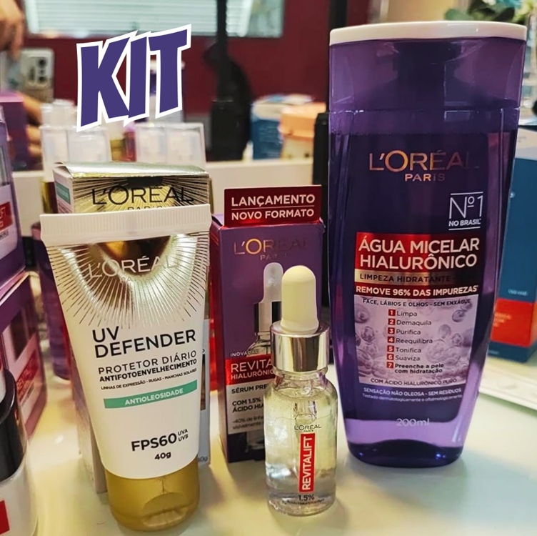 Kit L'Oréal Paris: Água Micelar + Sérum + UV Defender Antioleosidade Kit L'Oréal Paris: Água Micelar + Sérum + UV Defender Antioleosidade