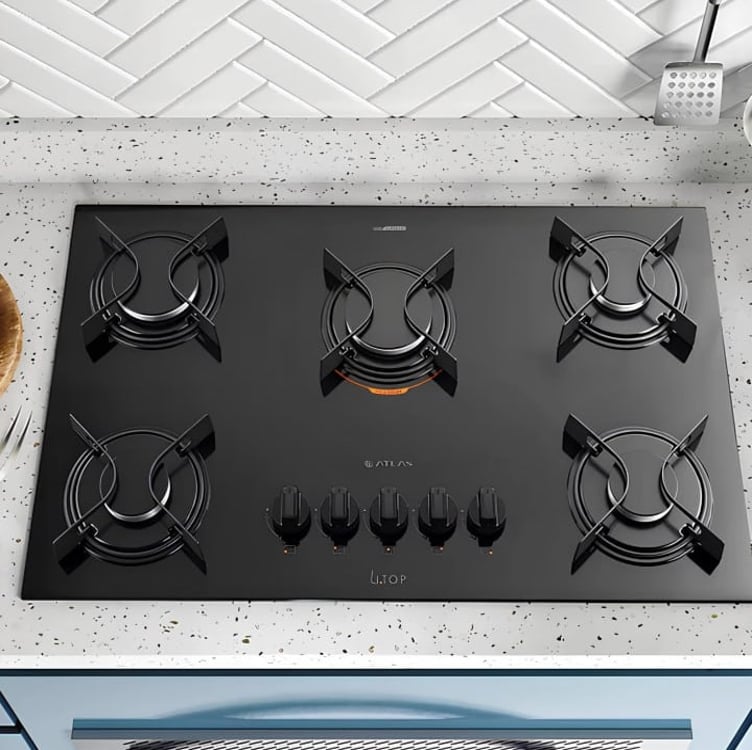 Cooktop 5 Bocas A Gás Atlas U Top Mesa De Vidro Preto Bivolt 110V/220V Cooktop 5 Bocas A Gás Atlas U Top Mesa De Vidro Preto Bivolt 110V/220V