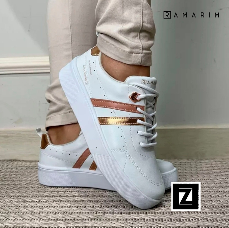 Tênis Ramarim Casual Sola Caixa Feminino - Branco+Rosa Tênis Ramarim Casual Sola Caixa Feminino - Branco+Rosa