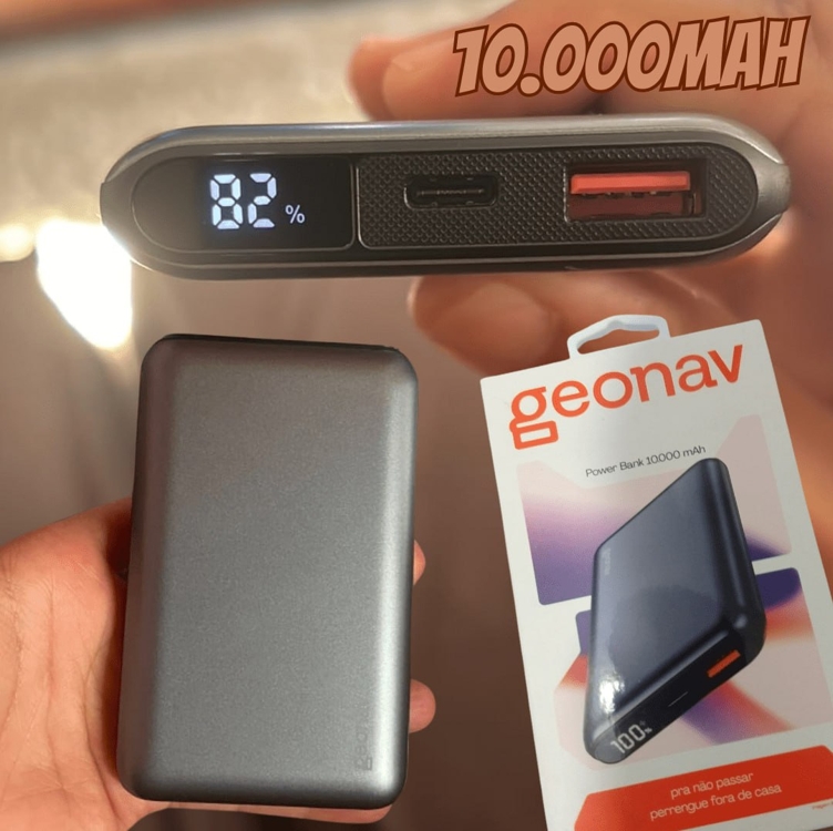 Geonav Power Bank, Carregador Portátil Universal 10.000mAh, USB-A (até 18W) + USB-C (até 20W), Compacto, Carregamento Rápido, Pass Through, Led Indicador de Bateria, PB10K20WSG, Cinza espacial Geonav Power Bank, Carregador Portátil Universal 10.000mAh, USB-A (até 18W) + USB-C (até 20W), Compacto, Carregamento Rápido, Pass Through, Led Indicador de Bateria, PB10K20WSG, Cinza espacial