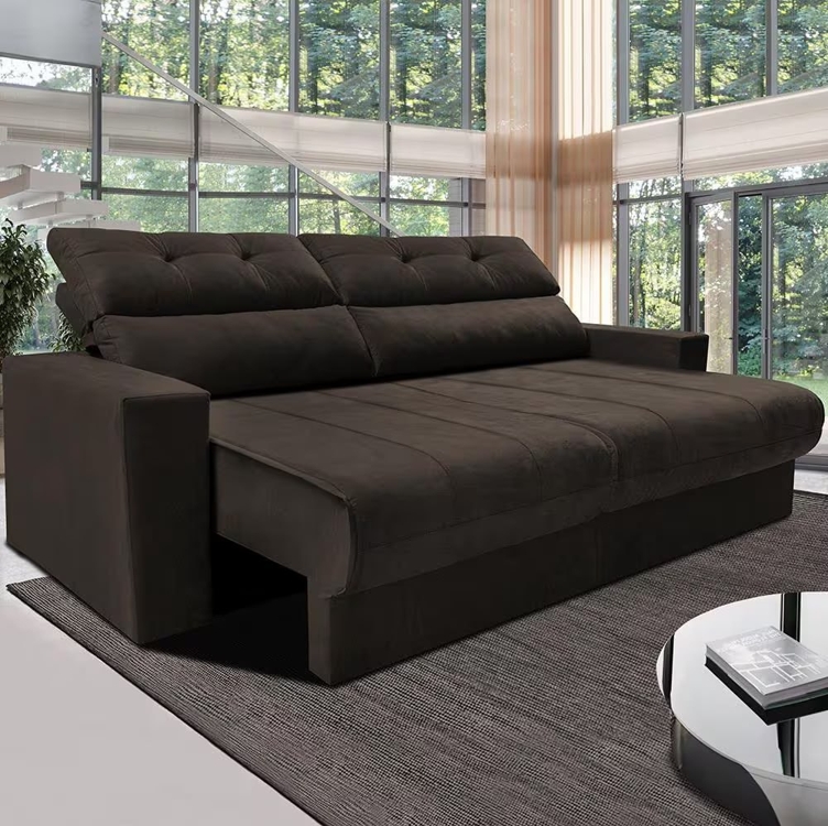 Sofá 3 lugares Cama inBox Clean com Assento Retrátil, Encosto Reclinável em Tecido Velusoft e 170 cm de Largura - Café Sofá 3 lugares Cama inBox Clean com Assento Retrátil, Encosto Reclinável em Tecido Velusoft e 170 cm de Largura - Café