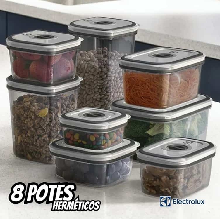 Potes Herméticos Electrolux De Plástico Cinza Escuro Retangular Com 8 Unidades Potes Herméticos Electrolux De Plástico Cinza Escuro Retangular Com 8 Unidades
