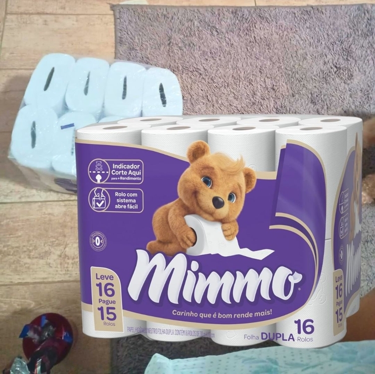 Papel Higiênico Folha Dupla Mimmo 16 Rolos - 30m Papel Higiênico Folha Dupla Mimmo 16 Rolos - 30m