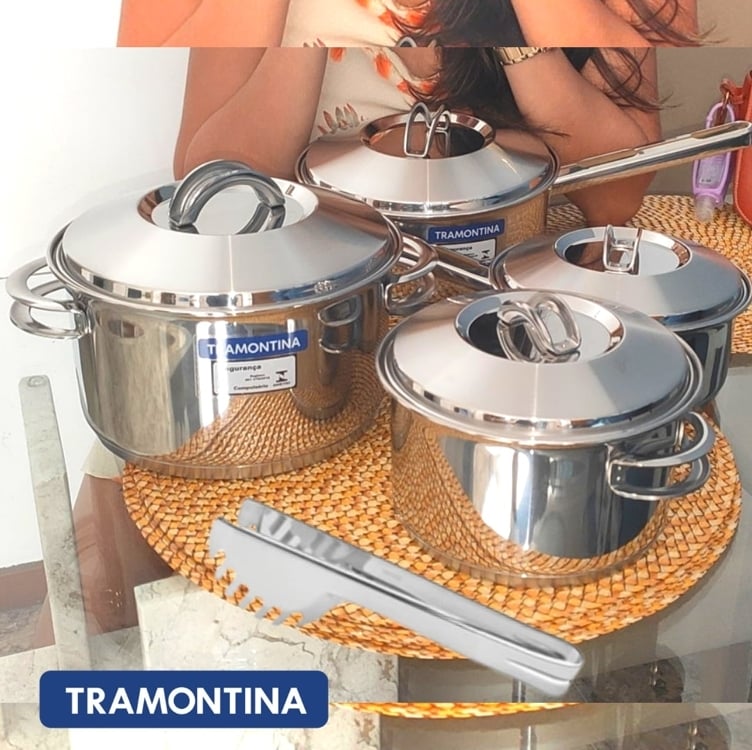 Jogo De Panelas Tramontina Aço Inox Solar 4 Peças + Pegador Jogo De Panelas Tramontina Aço Inox Solar 4 Peças + Pegador