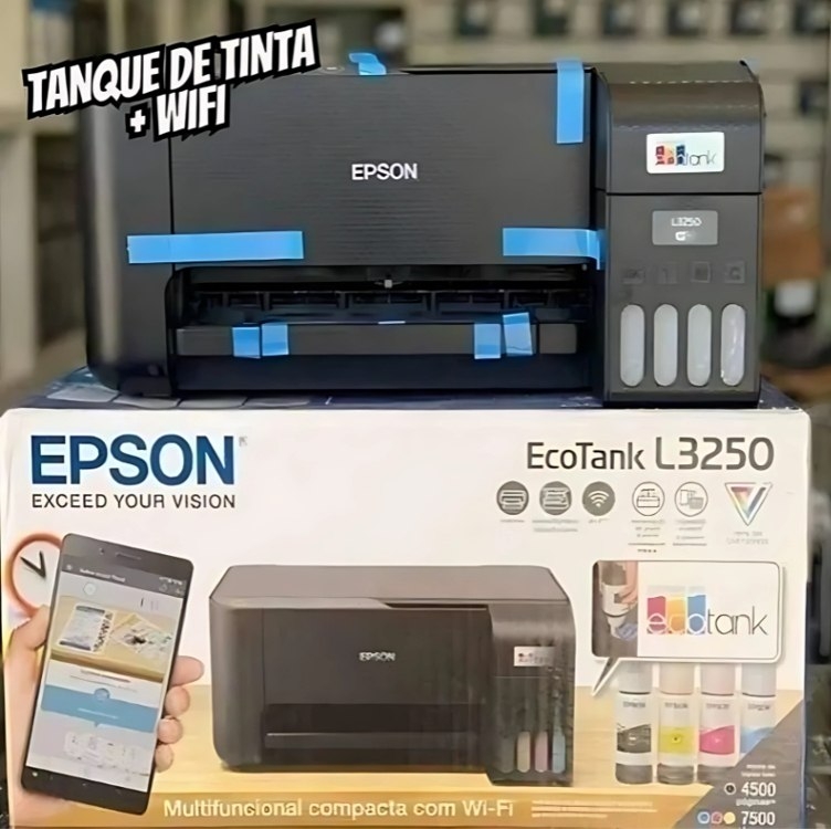 Epson EcoTank L3250 - Multifuncional, Tanque de Tinta Colorida, Wi-Fi Direct, USB, Bivolt, Preto Epson EcoTank L3250 - Multifuncional, Tanque de Tinta Colorida, Wi-Fi Direct, USB, Bivolt, Preto
