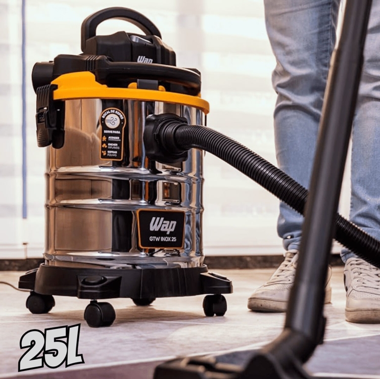 WAP Aspirador de Pó e Água Barril GTW INOX 25, Compacto, 25 Litros, com Filtro Lavável, 185mbar 2000W 127V WAP Aspirador de Pó e Água Barril GTW INOX 25, Compacto, 25 Litros, com Filtro Lavável, 185mbar 2000W 127V
