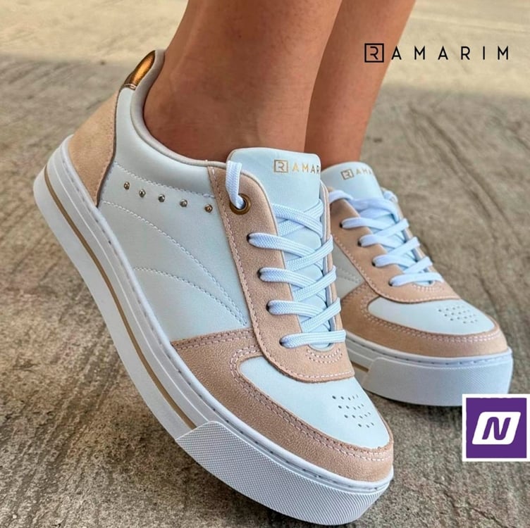 Tênis Ramarim Casual Feminino - Branco+Bege Tênis Ramarim Casual Feminino - Branco+Bege