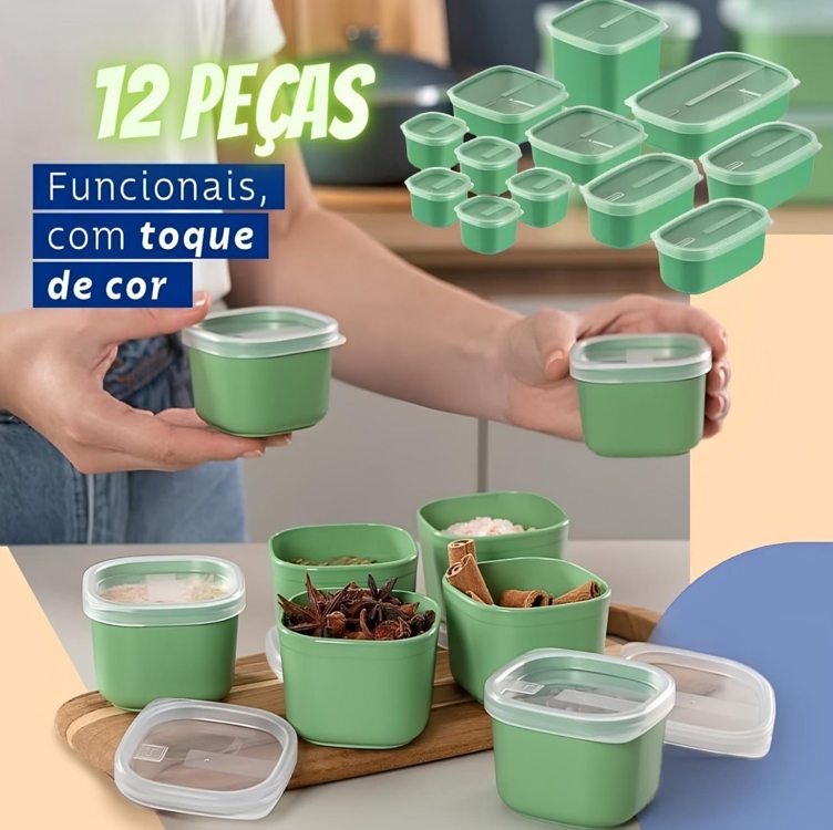 Conjunto De Potes Tramontina Mixcolor Verde 12 peças Conjunto De Potes Tramontina Mixcolor Verde 12 peças