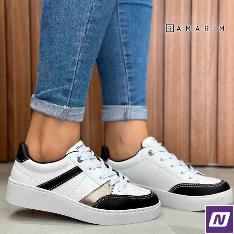 Tênis Ramarim Básico 2476203 Feminino - Branco+Preto Tênis Ramarim Básico 2476203 Feminino - Branco+Preto