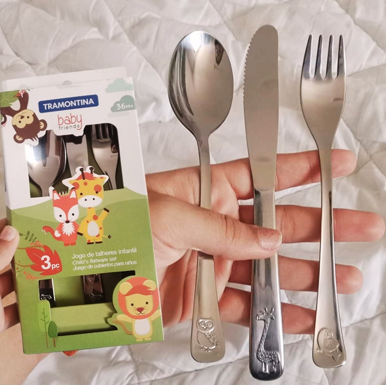 Tramontina 66970020 Jogo de Talheres Infantil Aço Inox com 3 Peças, Prata Tramontina 66970020 Jogo de Talheres Infantil Aço Inox com 3 Peças, Prata