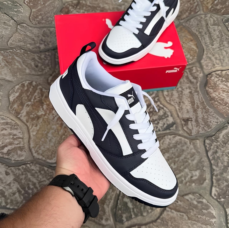 Tênis Puma Rebound V6 Low - Branco+Preto Tênis Puma Rebound V6 Low - Branco+Preto
