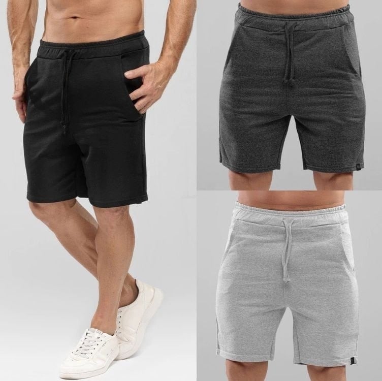 Kit C/ 3 Bermudas De Moletom Masculina Academia / Casual Kit C/ 3 Bermudas De Moletom Masculina Academia / Casual