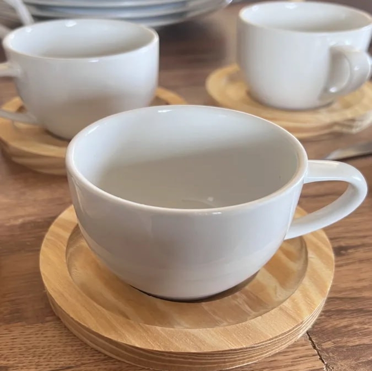Jogo 6 Xicaras Porcelana Cafe Chá Com Pires Madeira 12 Peças Jogo 6 Xicaras Porcelana Cafe Chá Com Pires Madeira 12 Peças