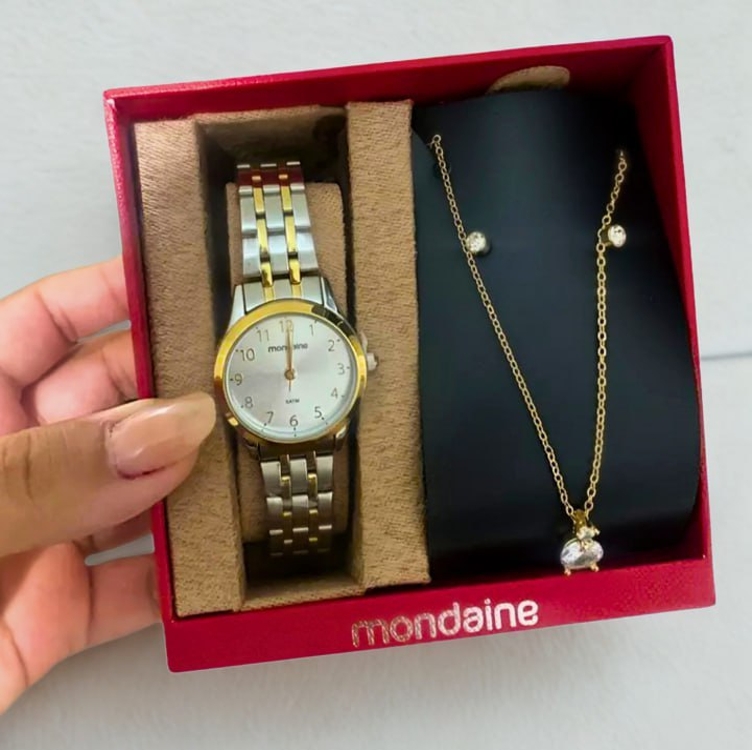 Kit Relógio Mondaine Feminino Bicolor com Semijoia 32608LPMKBE3K1 Kit Relógio Mondaine Feminino Bicolor com Semijoia 32608LPMKBE3K1