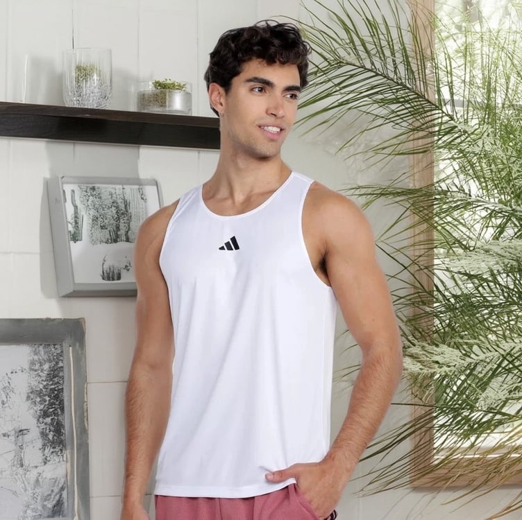 Regata Adidas Treino Básica Masculina - Branco+Preto Regata Adidas Treino Básica Masculina - Branco+Preto