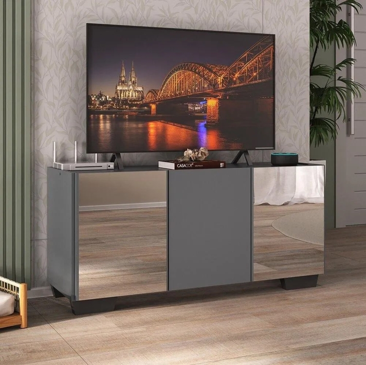 Rack TV até 32 Polegadas com Espelhos 3 Portas Multimóveis MP1079 Cor Grafite/preto Rack TV até 32 Polegadas com Espelhos 3 Portas Multimóveis MP1079 Cor Grafite/preto