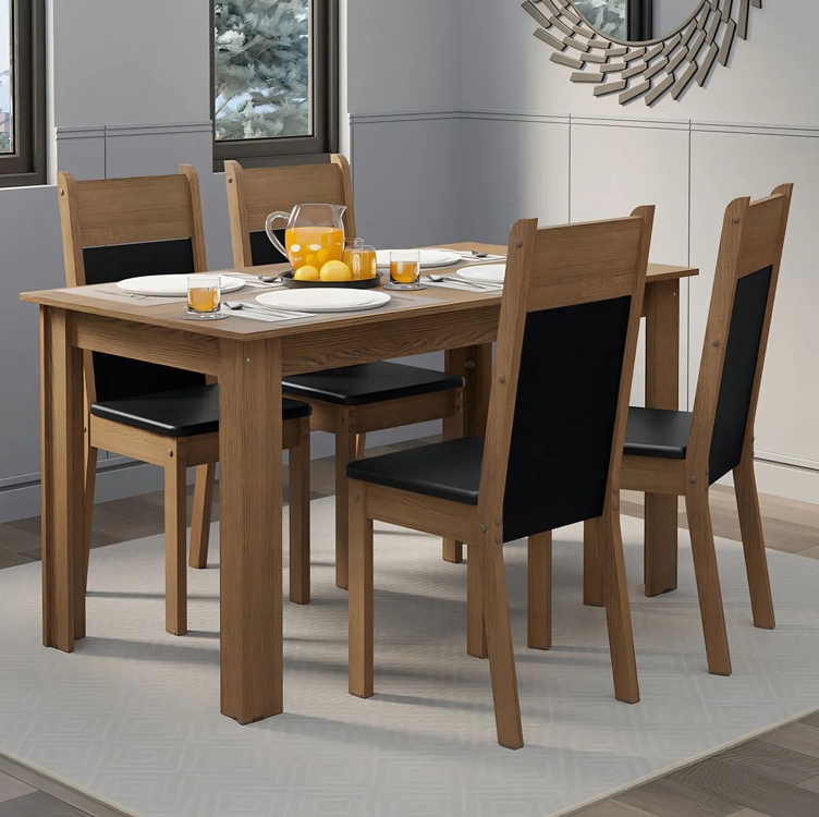 Sala De Jantar Mesa Tampo Madeira 4 Cadeiras Ellen Madesa Rp Cor Rustic/preto/sintético Preto MDJA0401807KPT Sala De Jantar Mesa Tampo Madeira 4 Cadeiras Ellen Madesa Rp Cor Rustic/preto/sintético Preto MDJA0401807KPT