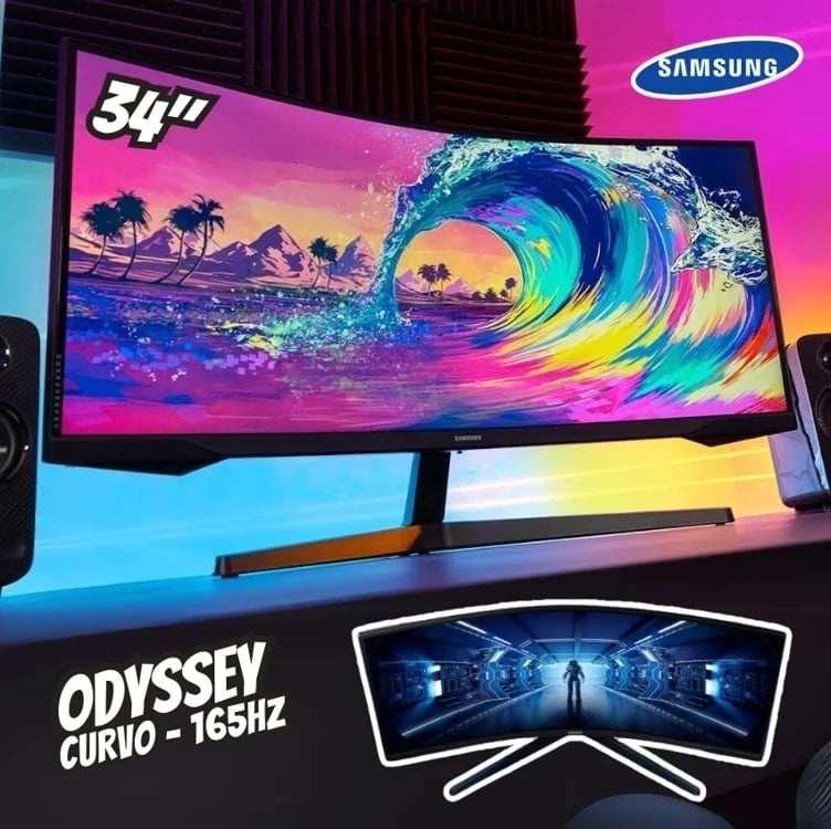 Monitor Gamer Samsung Odyssey G5 34" UWQHD, Tela Curva Ultrawide, Painel VA, 165Hz, 1ms, HDR10, HDMI, DP, FreeSync Premium Monitor Gamer Samsung Odyssey G5 34" UWQHD, Tela Curva Ultrawide, Painel VA, 165Hz, 1ms, HDR10, HDMI, DP, FreeSync Premium