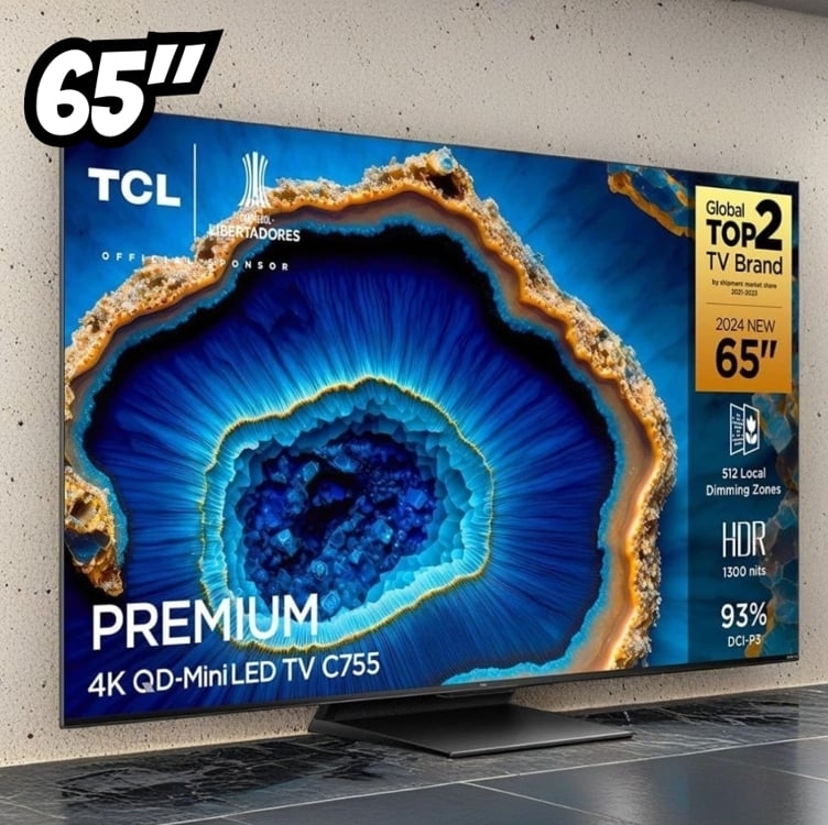 Smart TV QD Mini LED 65" Google TV Ultra HD 4K TCL C755 Comando de Voz HDR10+ 120Hz HDMI 2.1 VRR Smart TV QD Mini LED 65" Google TV Ultra HD 4K TCL C755 Comando de Voz HDR10+ 120Hz HDMI 2.1 VRR
