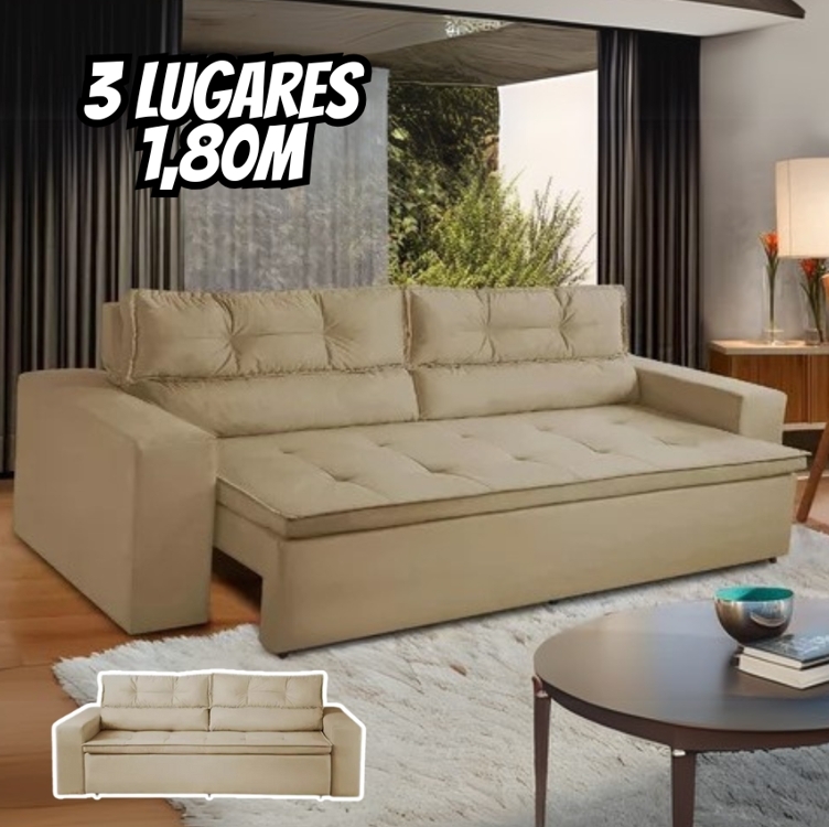 Sofá Retrátil Reclinável 3 Lugares C Molas 1,80m Vegas Suede Sofá Retrátil Reclinável 3 Lugares C Molas 1,80m Vegas Suede