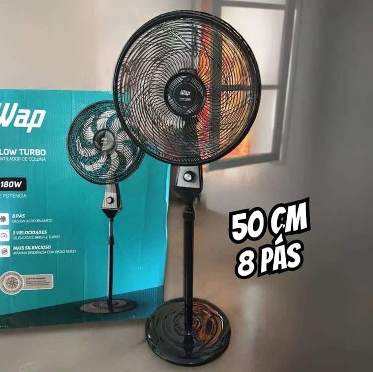 Ventilador Coluna 50cm 180w 8 Pás Silencioso Wap Flow Turbo Frequência 60 Hz 127V Ventilador Coluna 50cm 180w 8 Pás Silencioso Wap Flow Turbo Frequência 60 Hz 127V