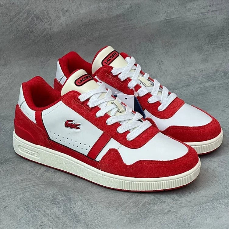 Tênis Couro Lacoste T-clip Masculino - Vermelho+branco Tênis Couro Lacoste T-clip Masculino - Vermelho+branco