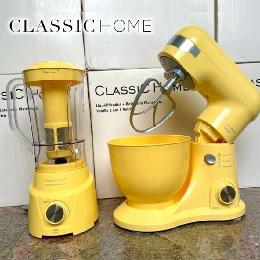 (AME R$ 199) Kit 2 em 1 Liquidificador 900W + Batedeira 4L Planetária Vanilla Retrô Amarela Classic Home (AME R$ 199) Kit 2 em 1 Liquidificador 900W + Batedeira 4L Planetária Vanilla Retrô Amarela Classic Home