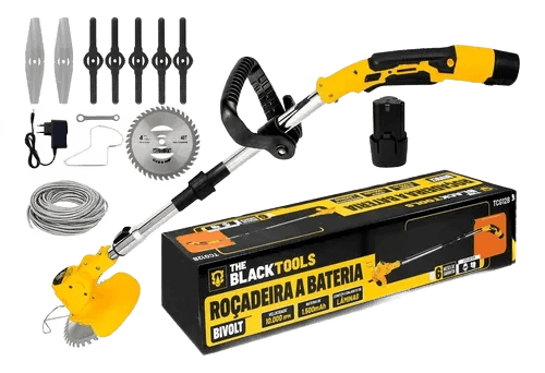 Roçadeira Aparador Grama A Bateria Recarregável 460w Profissional Com Acessórios Tcg12b The Black Tools