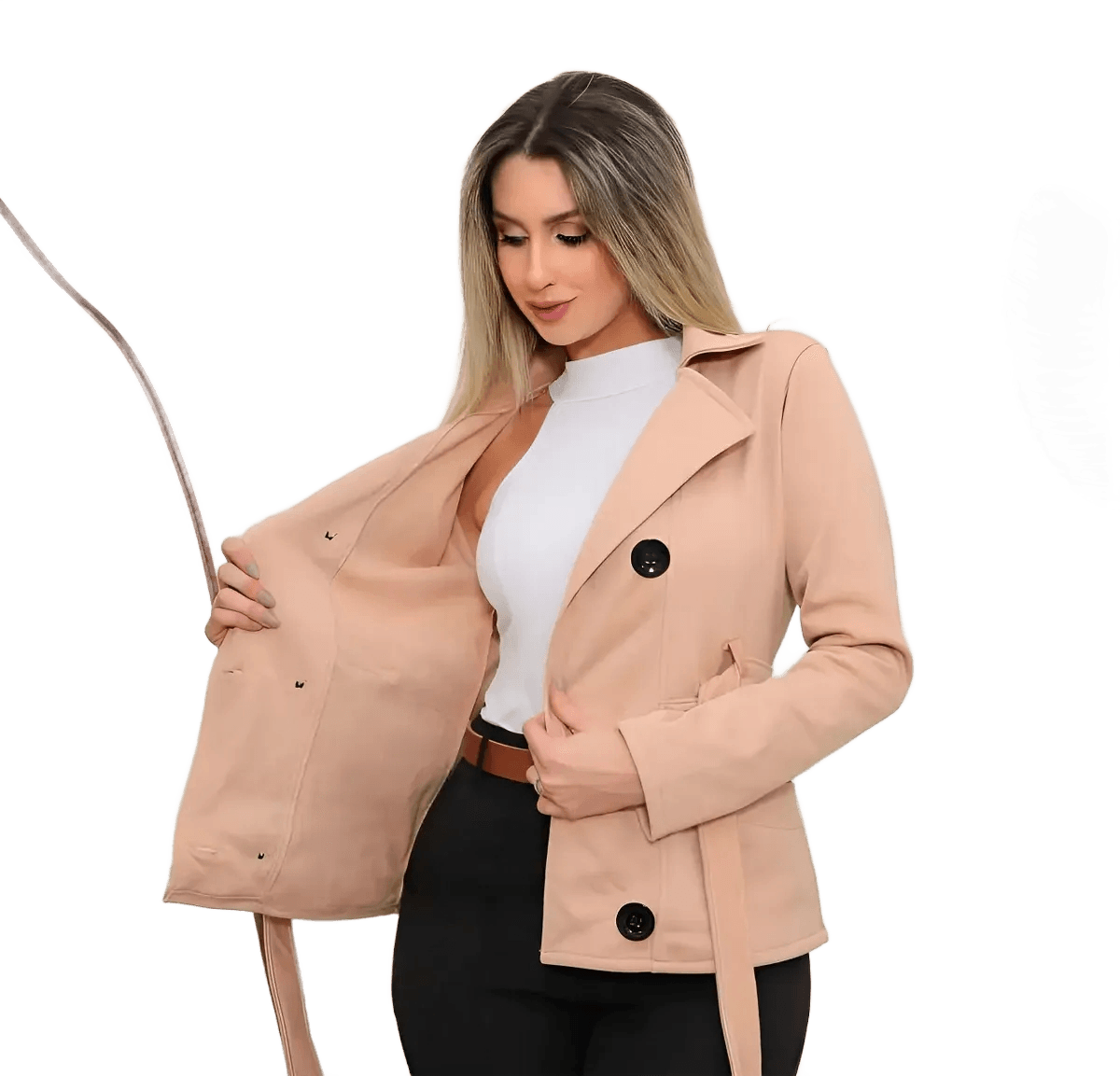 Casaco Moletom Subretudo Feminino Curto Frio Botões Inverno