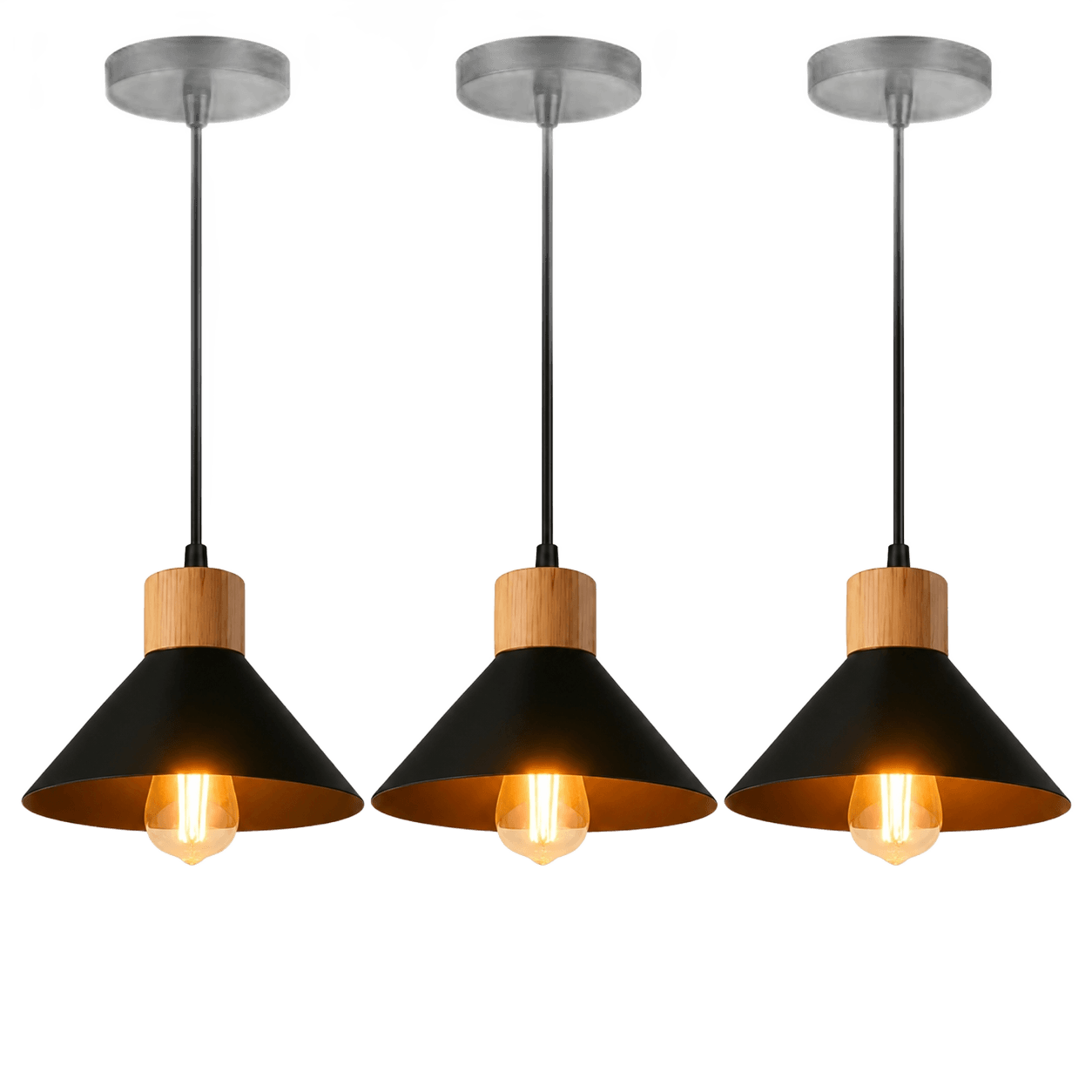 Kit 3 Luminária Pendente De Teto Moderna Para Sala Cozinha Escritório - Cor Preto E Cobre - Bivolt Lustre Moderno 127/220v
