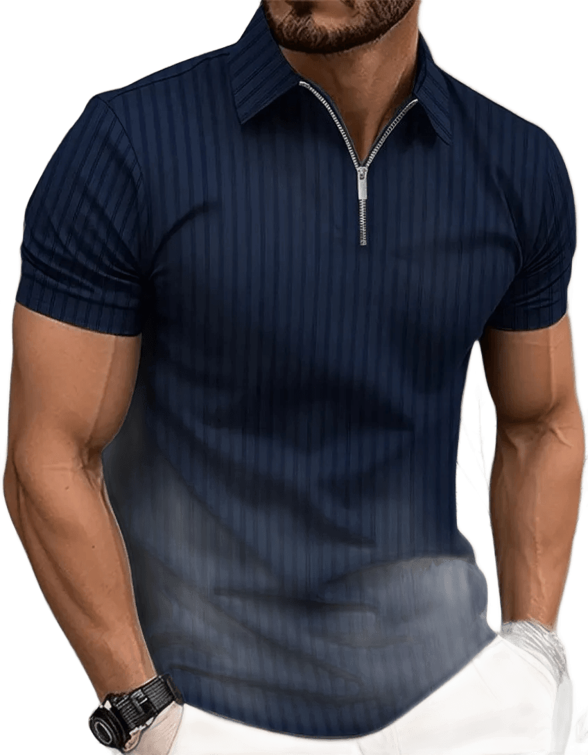 Camiseta Polo Manga Curta Com Ziper Masculina Malha Canelada