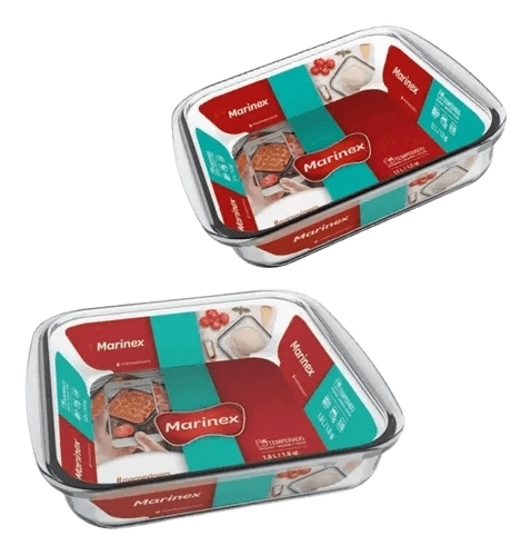 Jogo Assadeira Quadrada Vidro Marinex 2 Peças