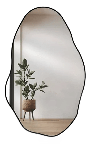 Espelho Orgânico Loja Sala 80x50 Grande Banheiro Elegante Moldura Preto