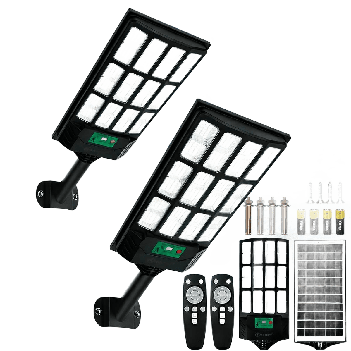 Kit 2 2200w Luminaria Poste Solar Potente Com Sensor Solar Preto
